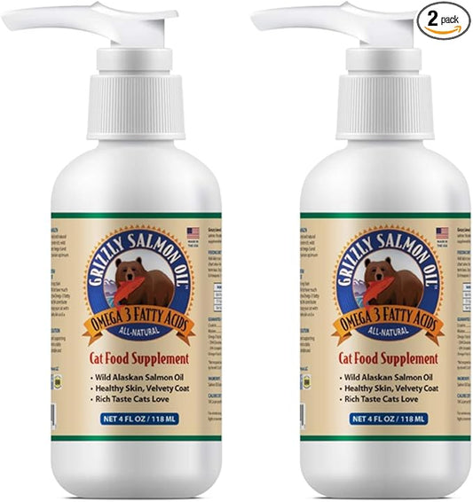 Grizzly 2 Pack of Salmon Oil Cat Food Supplement, 4 Ounces Per Bottle