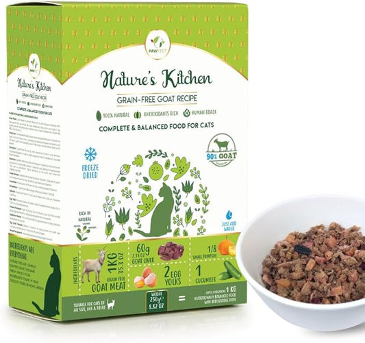 Nature's Kitchen Freeze Dried Cat Food - 100% Real Goat Meat | Grain-Free | Provides Omega3 & Iron | Maintains Healthy Bones | Healthy Cat Food | Single Source of Protein (8.82oz)