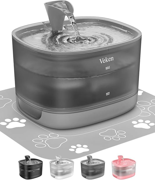 Veken Cat Water Fountain, 84oz/2.5L Automatic Pet Water Fountain Dog Water Dispenser with a Detachable Water Tank, Easy Cleaning for Cats, Dogs (Grey)