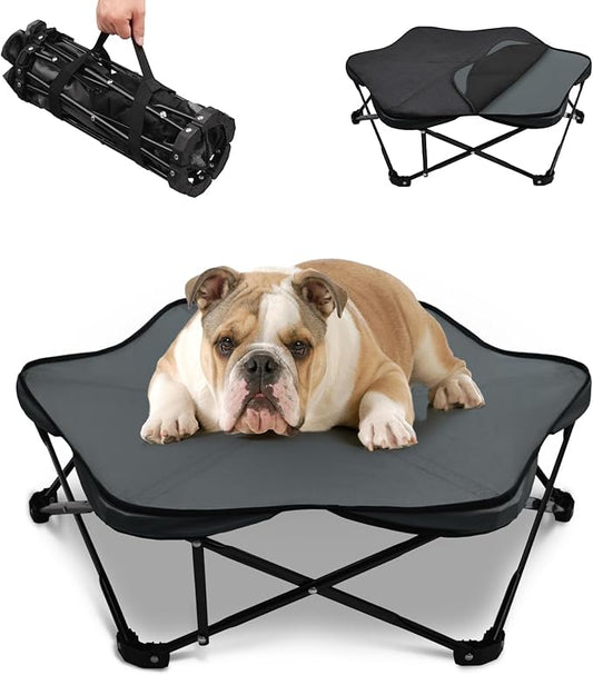 Pozico Hexagonal Foldable Outdoor Dog Bed Gray Cooling Elevated Dog Cot with Metal Frame,Portable Camping Dog Bed,Breathable Mesh,Large/Medium Dogs Cats Pets Bed,Indoor and Outdoor Use, Up to 40 lbs