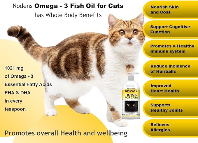Fish Oil for Cats Natural Omega 3 Fish Oil Liquid for Pets - Cat Shedding Products, Cat Dandruff - Omega 3 Fish Oil for Cats Hairballs - Cat Health Supplies Omega 3 for Cat Vitamins and Supplements