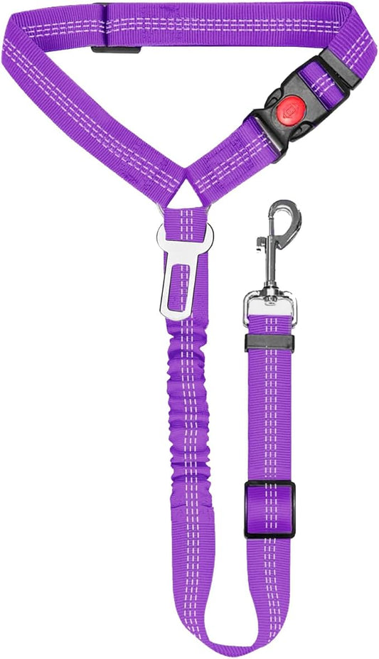 1 Packs Removable Dog Seat Belt Harness for Car, 3 in 1 Pet Dog Car Seatbelt Leash, Retractable Restraint Secures to Vehicle Headrest & Adjustable Reflective Dog Seatbelt Tether