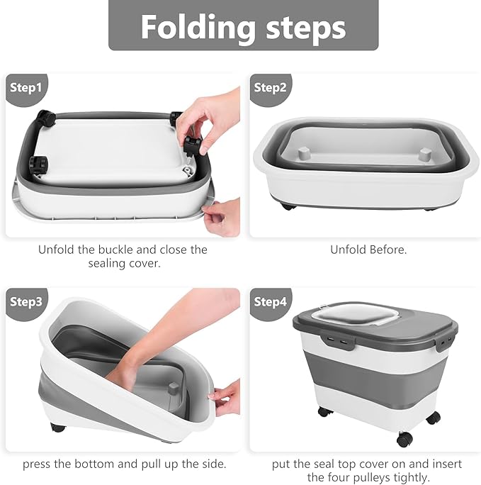 Dog Food Storage Containers 2 PCS(15/20 LB) Collapsible Dog Food Storage Container - with Measuring Cup &Scoop for Dog/Cat Food， (grey+grey)