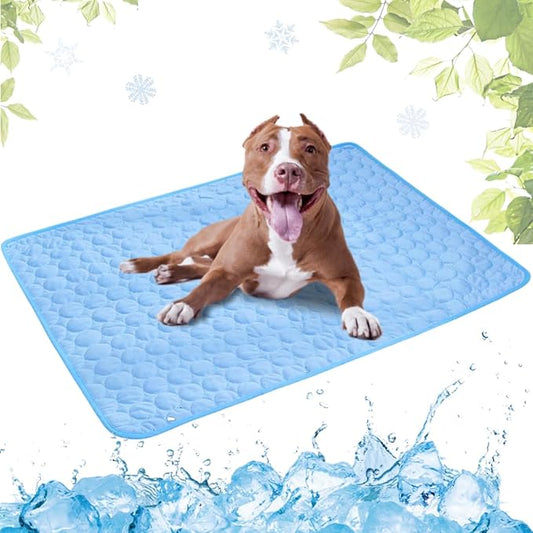 Dog Cooling Mat Washable, Portable Summer Dog Pad, Water-Absorbent Pet Cooling Pad, Ice Silk Self-Cooling Mat for Dog for Kennel/Sofa/Bed/Floor/Car Seats(Blue,21x27in)
