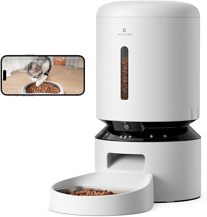 PETLIBRO Automatic Cat Feeder with Camera, 1080P HD Video with Night Vision, 5G WiFi Pet Feeder with 2-Way Audio, Low Food & Blockage Sensor, Motion & Sound Alerts for Cat & Dog Single Tray
