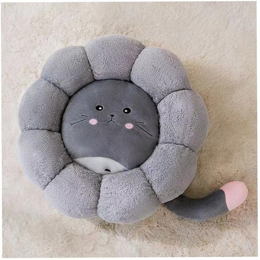Cat Nest Flower Shape Cat Sofa Bed Cute and Comfortable Pet Cat House Thickened Non-Slip Soft Pet Bed Suitable for Small Cats and Dogs (S,Gray)