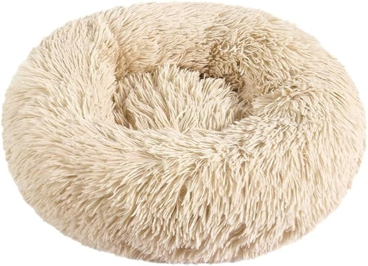 otoez Round Donut Dog Bed for Small Dogs, Washable Calming Dog Bed Cuddler Anti Anxiety Fluffy Dog Cat Bed with Non-Slip Waterproof Bottom(23.6", Taupe)