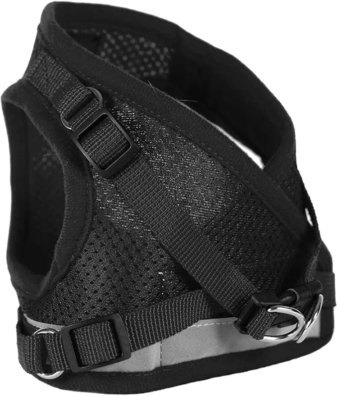 Travel Cat Harness and Leash Set - Adjustable Fit Mesh Cat Harness and Reflective Strap - Comfort Escape Proof Harness for Cats, Kitten for Outdoor Walking, Hiking (Medium, Black)