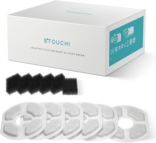 Stouchi Cat Fountain Filters Replacement, 6 Pieces Filters + 6 Pieces Sponge Filters for Pet Fountains, Suitable for WDQ1