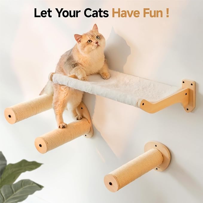MEWOOFUN 2-Pack Cat Wall Steps, 12.8'' Cat Climbing Shelves for Wall Mounted, Cat Wall Furniture Ladder with Sisal Rope Scratches, Stable Wooden Cat Stairs and Perches for Most Kittens & Adult Cats