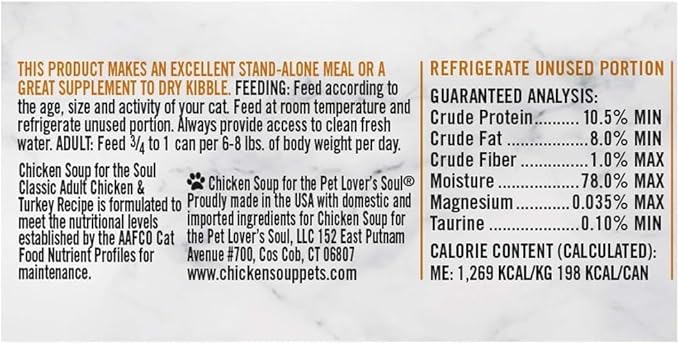 Chicken Soup For The Soul Classic Wet Senior Cat Food, Chicken & Turkey Pate, 5.5 Ounce Can (Pack of 24) | Soy Free, Corn Free, Wheat Free, Mature Cat Food Made with Real Ingredients
