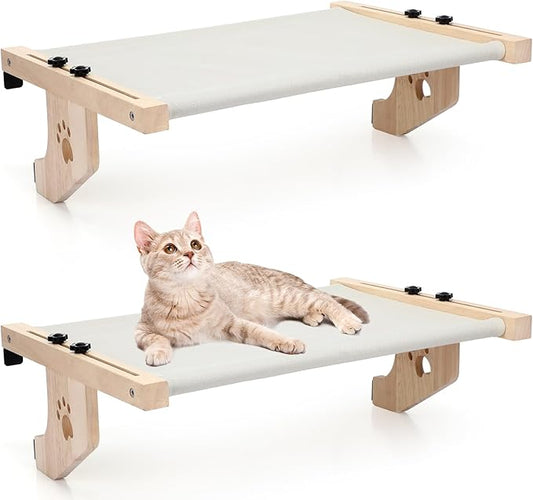 Pinkunn 2 Set Cat Window Sill Perch Adjustable Wood Small Cat Window Hammock Window Seat Cat Bed Windowsill Cat Shelf Indoor Kitty Cat Window Ledge Seat for Bedside Cabinet, Heavy Duty 33 Lbs (Gray)