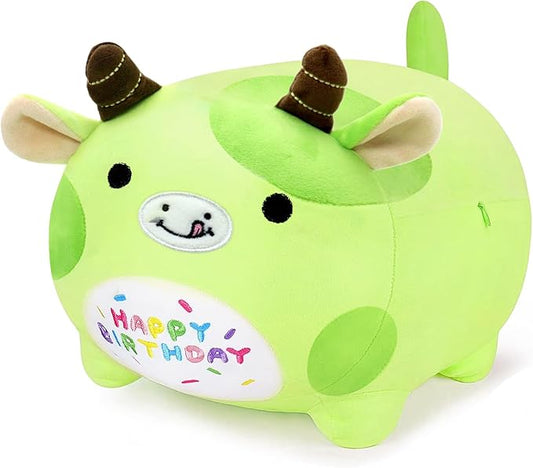15.8'' Cow Plush Stuffed Animals Birthdays Gifts, Green Cow Plush Pillow Soft Cute Plushie, Chubby Plush Toy Birthday Gifts for Kids Girlfriend