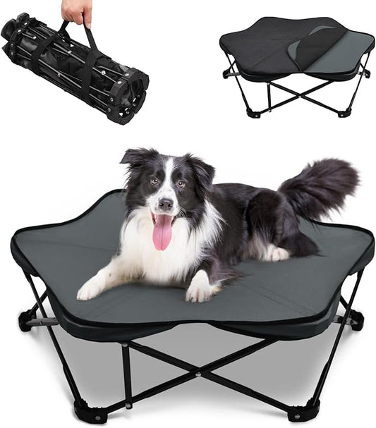 Pozico Hexagonal Foldable Outdoor Dog Bed Gray Cooling Elevated Dog Cot with Metal Frame,Portable Camping Dog Bed,Breathable Mesh,Large/Medium Dogs Cats Pets Bed,Indoor and Outdoor Use, Up to 65 lbs