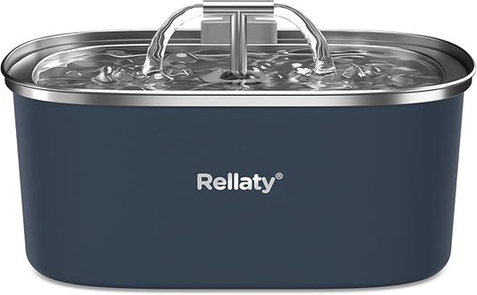 Cat Water Fountain Stainless Steel: 3.2L/108oz Pet Fountain Water Bowl Automatic Drinking Dispenser Cat Feeding & Watering Supplies, Ultra-Quiet Pump & Replacement Filter for Cats Inside(Navy)
