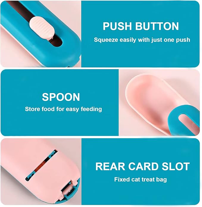 Cat Wet Treats Dispense Spoon，Treat Squeeze Spoon， Feeding & Watering Supplies Wet Cat Food Storage pet Food Spoon(Blue and Yellow)