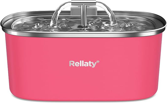 Cat Water Fountain Stainless Steel: 3.2L/108oz Pet Fountain Water Bowl Automatic Drinking Dispenser Cat Feeding & Watering Supplies, Ultra-Quiet Pump & Replacement Filter for Cats Inside(Living Pink)