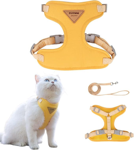 Escape-Proof Cat Harness and Leash Set - Adjustable and Comfortable - Ideal for Walking Cat Outdoors - Fits Kittens, Medium, and Large Cats (Yellow, XS)