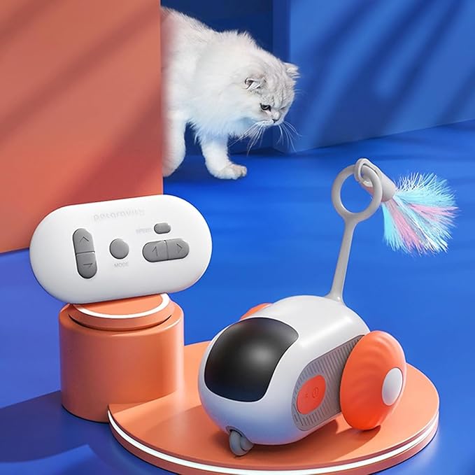 Turbo Tail 3.0, Teazys Cat Toy Turbo Tail, Smart Remote Control Electric Interactive Cats Toy, Type-C Rechargeable Turbo Tail Mouse Cat Toy with Feathers (1pc Blue)