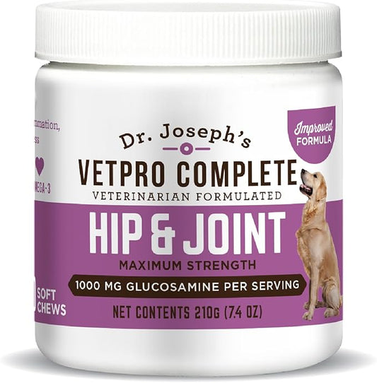 VetPro Complete Dr. Joseph's Dog Hip and Joint Supplement, 60 Count, Pain and Inflammation Relief Chews with Glucosamine, Chondroitin, MSM, Turmeric, Vitamin C, Omega 3