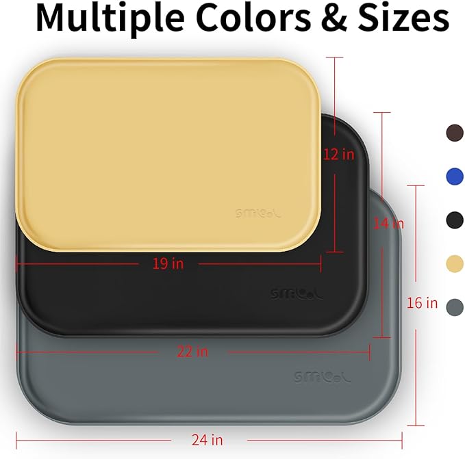 Silicone Pet Feeding Mat with Raised Edge for Food and Water, Dog Bowl Mats, Cat Bowls Placemat with High Lip for Floor Waterproof, Rubber Tray for Cats and Dogs 24 x 16 x0.8 Beige