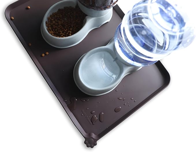 Hoki Found Large Silicone Pet Food Mats Tray - Non Slip Pet Dog Cat Bowl Mats Placemat - Dog Pet Cat Feeding Mat - Waterproof Dog Cat Food Mats -Pet Water Mats for Floors - Dark Oak