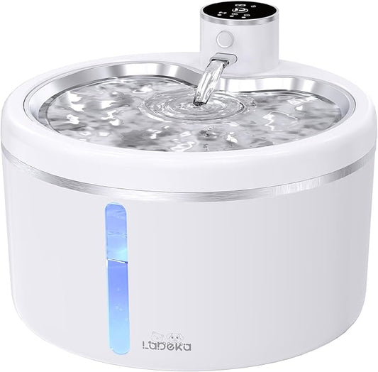 Wireless Cat Water Fountain with Stainless Steel Tray, Battery Operated Cat Fountain - 102oz/3L Automatic Pet Water Dispenser, Easy Clean with Motion Sensor for Cats, Dogs
