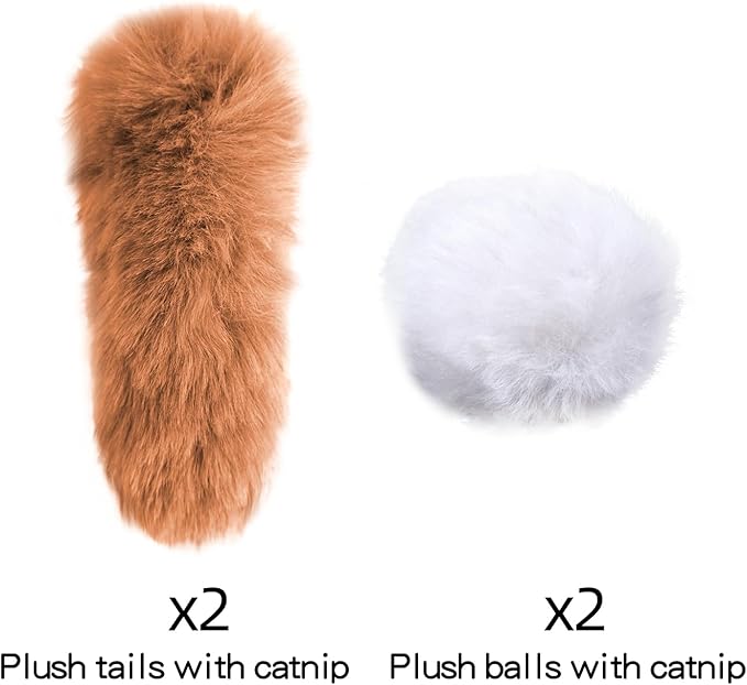 Migipaws Hide and Seek Replacements,2 Plush Balls with Catnip,2 Plush Tails with Catnip,Kitty Kitten Catnip Exercise Toys