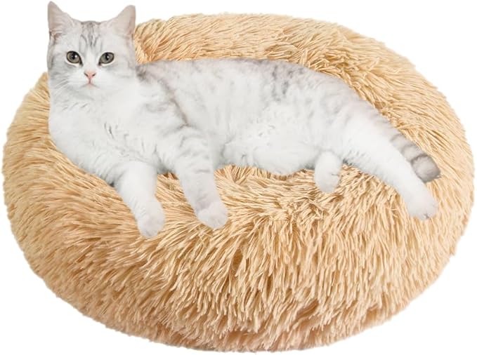 otoez Kitten Puppy Bed Extra Small XS Round Dog Cat Beds Anti Anxiety Plush Pet Calming Donut Bed with Non-Slip Waterproof Bottom, Washable (15.7", Oatmeal)