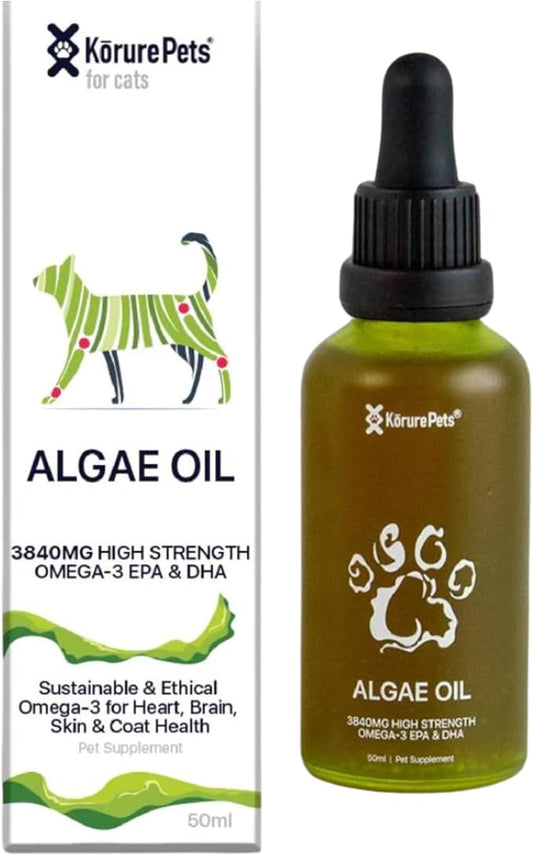 Omega 3 for Cats - Algae Oil, Alternative Fish Oil for Cats, Sustainable Omega Supplement for Skin & Coat, Itching, Shedding, Joints & Immune Health, Natural Omega Cat Supplements 50ml