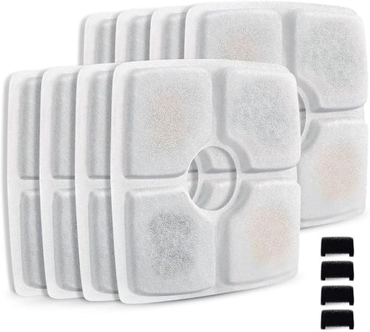 Comsmart Pet Fountain Filter Set, 3 Triple Filtration System Replacement Cat Water Fountain Filters for Square 84oz/2.5L Automatic Pet Fountain Cat Water Fountain (Pack of 8)