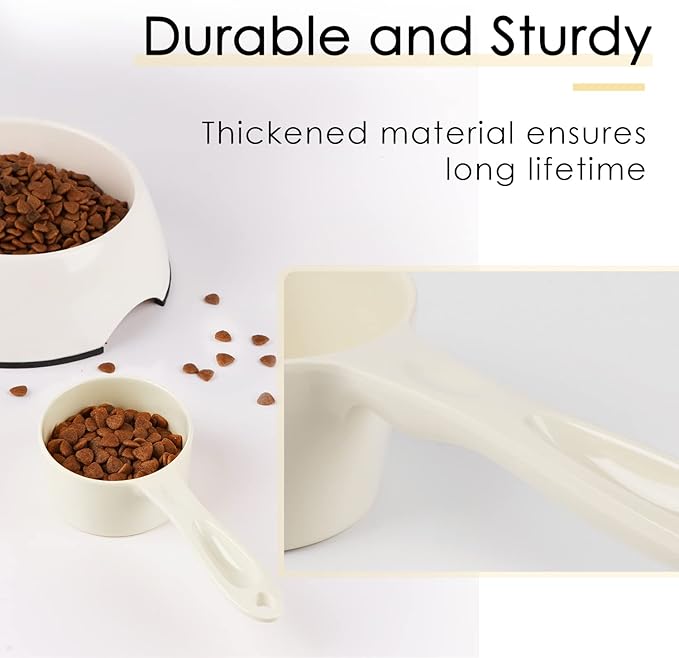Super Design 1 Cup Dog Food Scoop for Container Melamine Measuring Scoop for Dogs Cats Birds and Rabbits Pet Food Feeding Scoop Dishwasher Safe - White