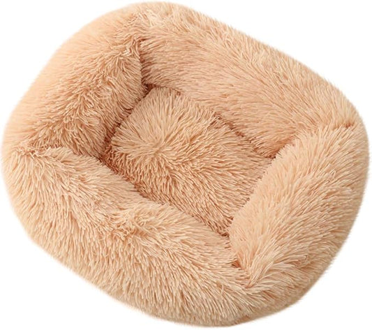 La La Pet® Donut Dog Cat Bed Cozy Cave Pet Bed Burrow Dog Bed Calming Cuddler Self-Warming Pet Bed Soft Plush Pet Cushion Improved Sleep for Cats Small Medium Dogs Khaki M