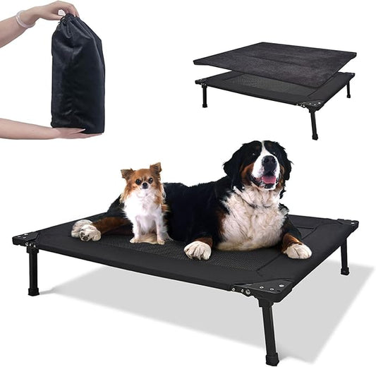 Pozico Foldable Outdoor Dog Bed Cooling Elevated Dog Cot with Metal Frame,Portable Camping Dog Bed,Breathable Mesh,Large/Medium Dogs Cats Pets Bed,Indoor and Outdoor Use,Black-XL