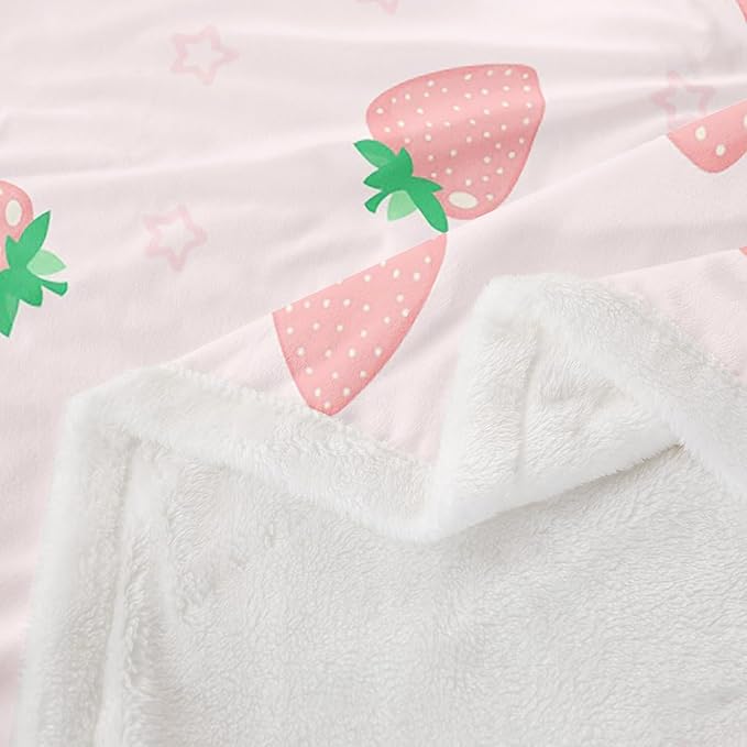 Feelyou Strawberry Print Fleece Blanket Kawaii Pink Strawberry Throw Blanket Cute Fruit Sherpa Blanket for Bed Sofa Couch Girl Room Decor Lightweight Plush Fuzzy Blanket Twin 60"x80"