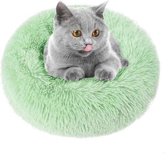 otoez Round Donut Dog Bed for Small Dogs, Washable Calming Dog Bed Cuddler Anti Anxiety Fluffy Dog Cat Bed with Non-Slip Waterproof Bottom (23.6", Green)