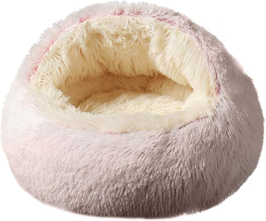 La La Pet® Modern Pet Soft Plush Burrowing Cave Faux Fur Cuddler Round Cat Bed Self Warming Autumn Winter Indoor Snooze Sleeping Cozy Nest for Mini Medium Sized Dog Kitty Teddy Kennel (Pink, S)