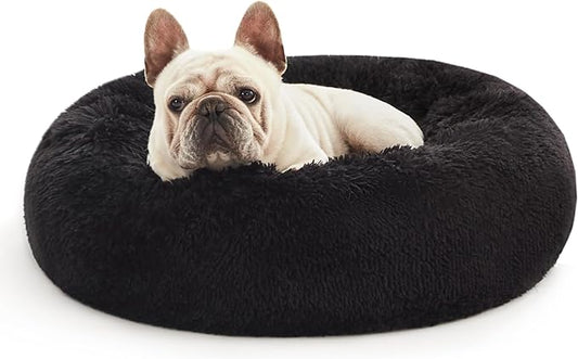 Love's cabin 20in Cat Beds for Indoor Cats - Cat Bed with Machine Washable, Waterproof Bottom - Black Fluffy Dog and Cat Calming Cushion Bed for Joint-Relief and Sleep Improvement