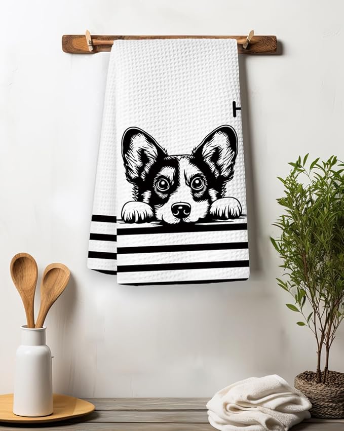 Hi Corgi Waffle Kitchen Towels, Gifts for Corgi Lovers Moms Dish Tea Towels for Kitchen, Dog Lover Gifts Decorative Hand Towels for Bathroom Guest Room Decor, 16x24 Inch