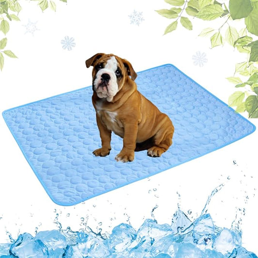 Dog Cooling Mat Washable, Portable Summer Dog Pad, Water-Absorbent Pet Cooling Pad, Ice Silk Self-Cooling Mat for Dog for Kennel/Sofa/Bed/Floor/Car Seats(Blue,19x23in)