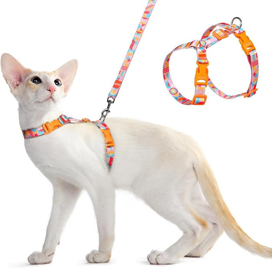 Dooradar Cat Harness and Leash, Escape Proof Adjustable Kitten Vest, Lightweight Soft Pet Straps, Easy Wearing for Small Medium Kitty Safe Walking Travel Control, Rainbow, S