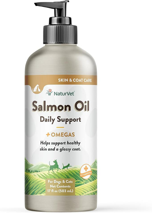 NaturVet – Salmon Oil Skin & Coat Plus Omegas | Supports Healthy Skin & Glossy Coat | Natural Source of Omega-3 & 6 Fatty Acids | for Dogs & Cats (17 oz Oil)