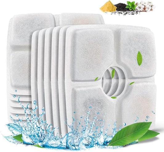 Comsmart Pet Fountain Filter Set, 3 Triple Filtration System Replacement Cat Water Fountain Filters for Square 84oz/2.5L Automatic Pet Fountain Cat Water Fountain (Pack of 12)
