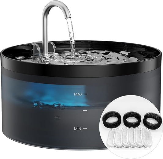 Cat Water Fountain for Cats Indoor: 108oz/3.2L GIOTOHUN Cat Fountain - Silent Pet Water Fountain for Drinking - Black Cat Drinking Founttain - Faucet Pet Fountain Contains 6 Filters + 3 Sponges