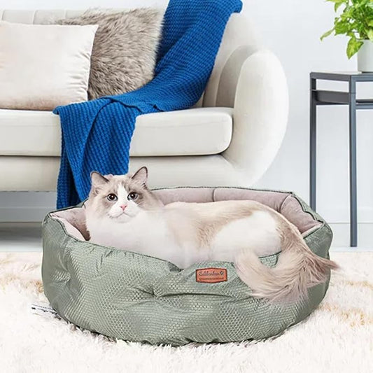 Dual-Sided Dog Beds for Medium & Small Dogs - Round Cat Beds for Indoor Cats, Washable Pet Bed for Puppy and Kitten with Slip-Resistant Bottom (Grey, 20" L x 20" W x 6" Th)