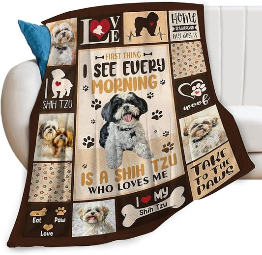 Dog Blanket Cute Shih Tzu Pet Animal Print Throw Blankets for Couch Sofa Bed Stuff Decor Lightweight Soft Cozy Fleece Plush Warm Flannel Bedding Gifts for Baby Boys Girls Kids Adults Lover 40"x50"