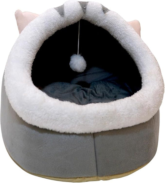 Johanna's Gateau Cat Bed Cave, Covered Cat Bed with Removable Washable Cushioned Pillow, Comfortable Warming Cat Beds for Indoor Cats, grey