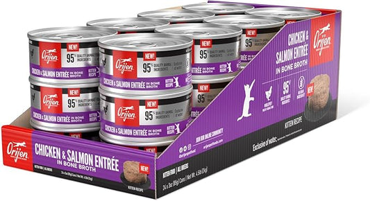 ORIJEN Kitten Chicken and Salmon Entree in Bone Broth Wet Cat Food, WholePrey Ingredients, 3 oz (Case of 24)