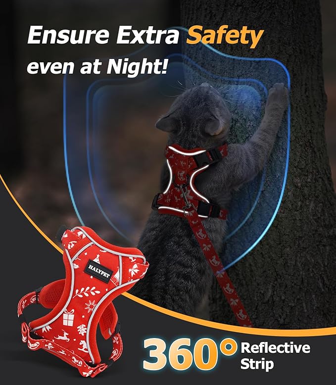 Halypet Cat Harness and Leash Set [MAX Safety 4th-Gen Upgrade] Escape Proof Adjustable Cat Leash Comfortable Soft Vest Easy to Wear Kitten Harness with Reflective Strip for Cats Walking, M Ruby Red