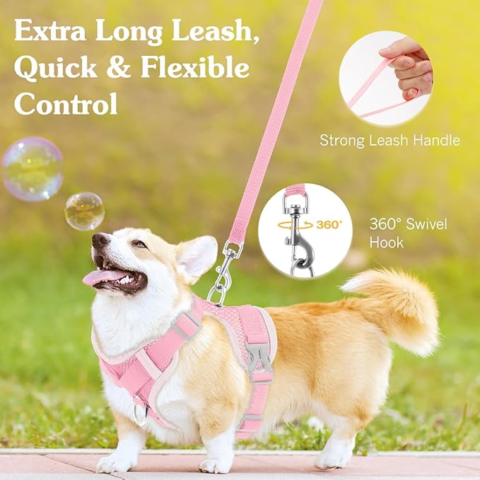 Cat Harness and Leash Set for Walking, Adjustable Kitten Vest Harness with Reflective Strip Breathable Mesh, Escape Proof Soft Pet Safety Vest for Cats, Kittens, Puppies, XL, Pink